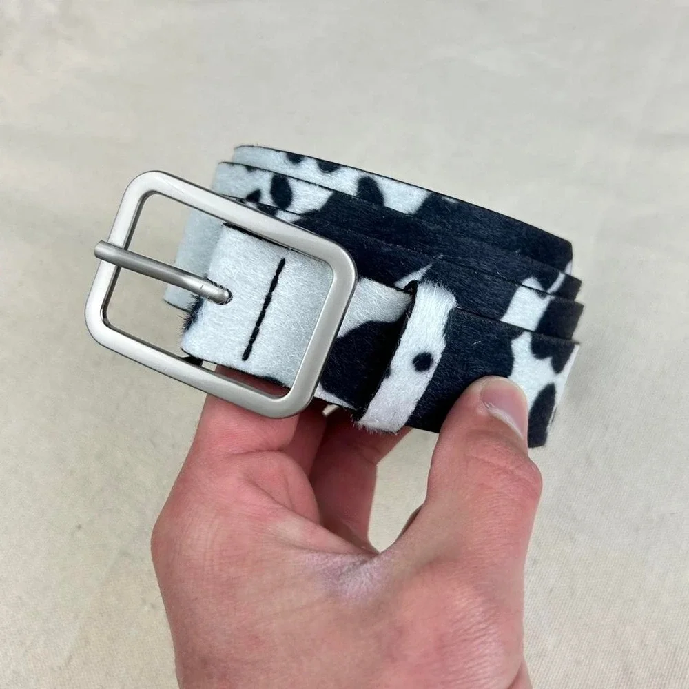 Vintage style cow fur belt american western boho black and white